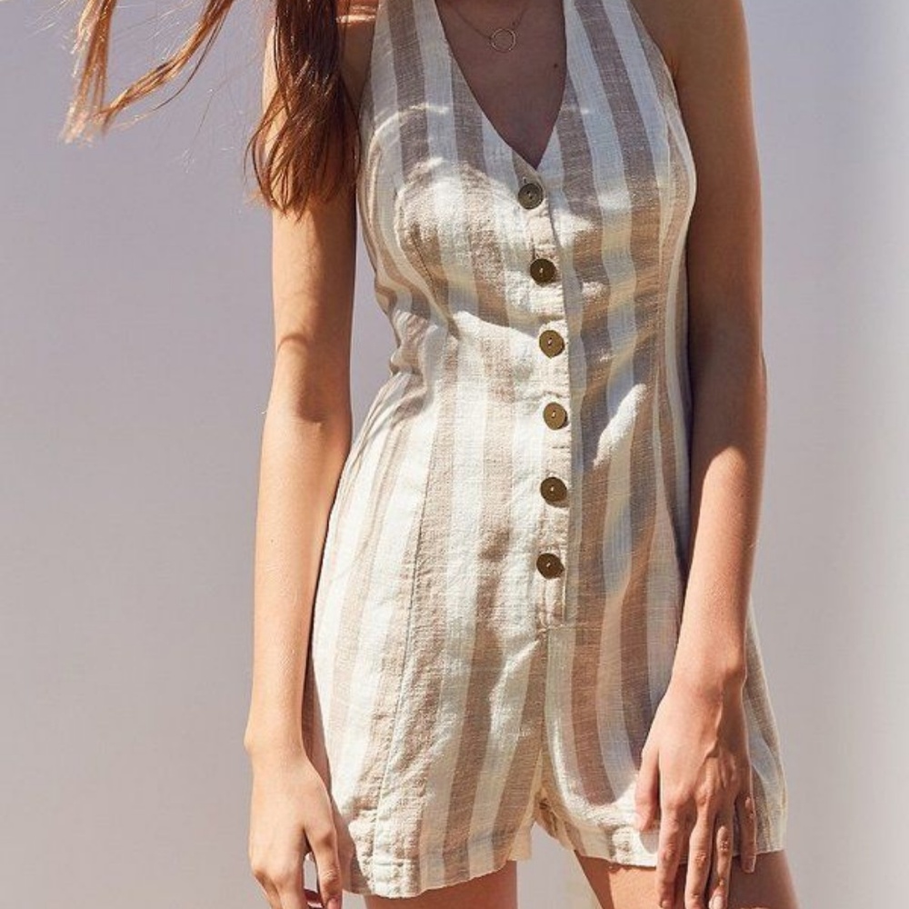 Urban Outfitters Linen Striped Halter Romper